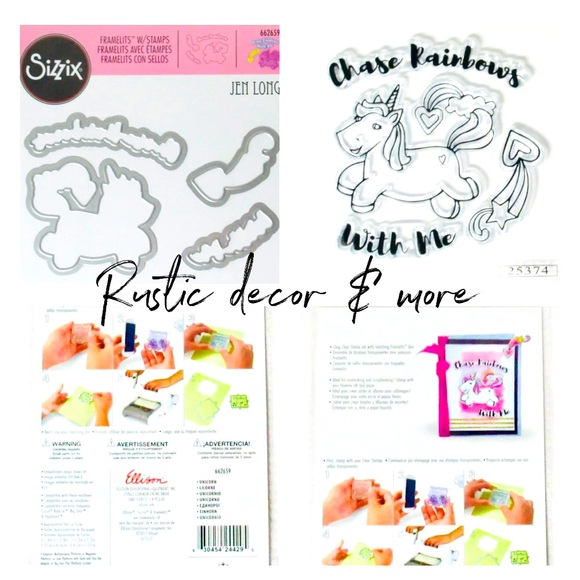 Sizzix Jen Long Framelits w/Stamps CHASE RAINBOWS WITH ME Unicorn - Picture 2 of 2